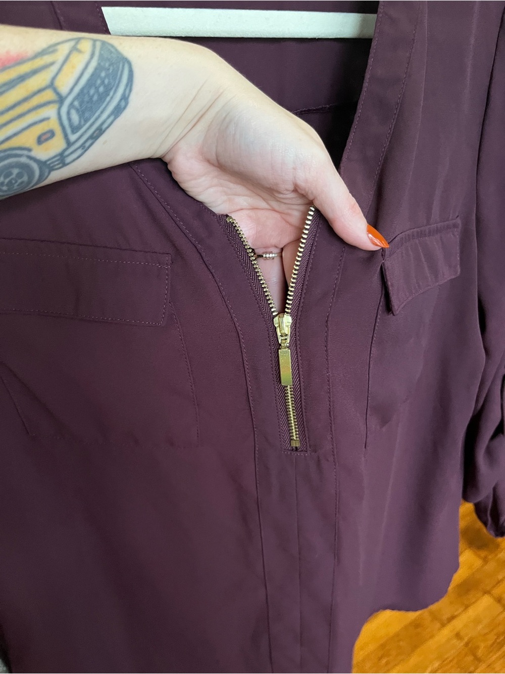 Cato Women's Plum Zip-Front Blouse - Picture 4 of 7